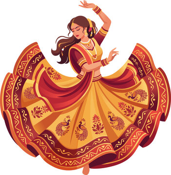 Navratri Woman in Traditional Ghaghra Performing Garba Dance Festival Design