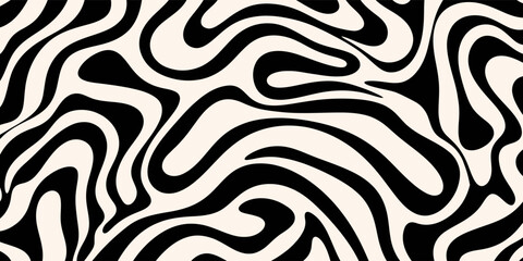 Fototapeta premium Diagonal wavy lines seamless pattern. Vector abstract liquid lines background. Simple black and white texture with diagonal waves, stripes, fluid shapes. Eps10