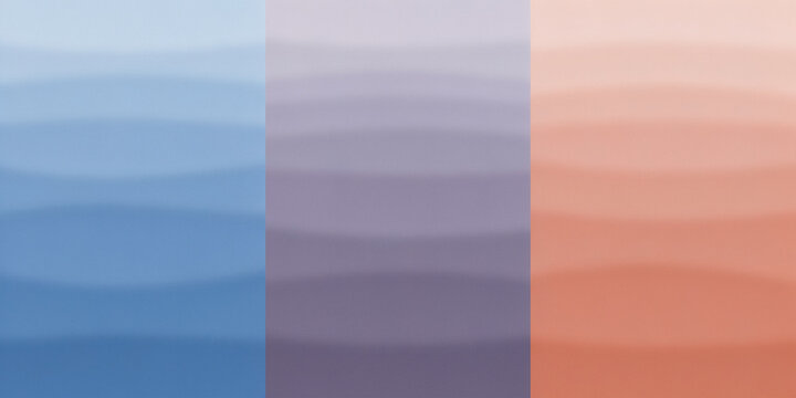 Three vertical panels displaying smooth wavy gradient textures in blue, purple, and peach tones