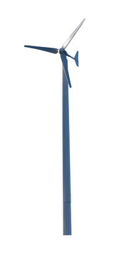 A modern wind turbine isolated on a transparent background.