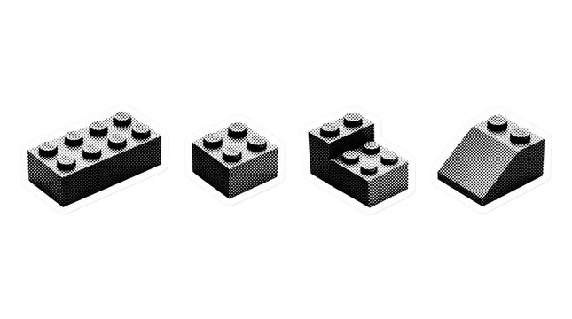 toy brick retro halftone set , clean white border outline PNG