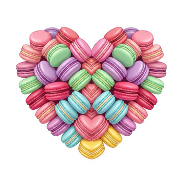 Heart shape made of colorful french macarons isolated on transparent background