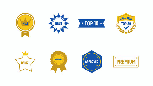 A collection of vector award badges and labels showcases achievement and recognition badge champion competition design distinction emblem flat