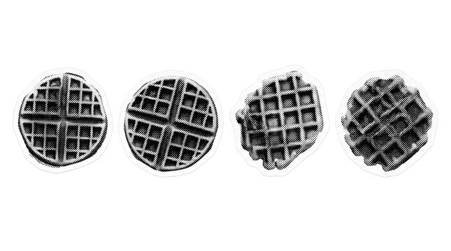 waffle retro halftone set , clean white border outline PNG