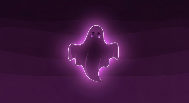 Glowing ghost with rounded eyes on a purple striped background