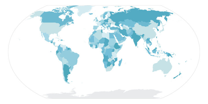 Mercator World detailed Borders of all countries in Blue colors, Equal Earth Map