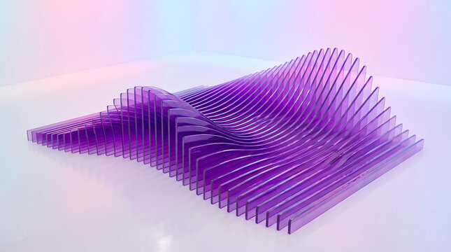Abstract purple wavy structure made of vertical slats