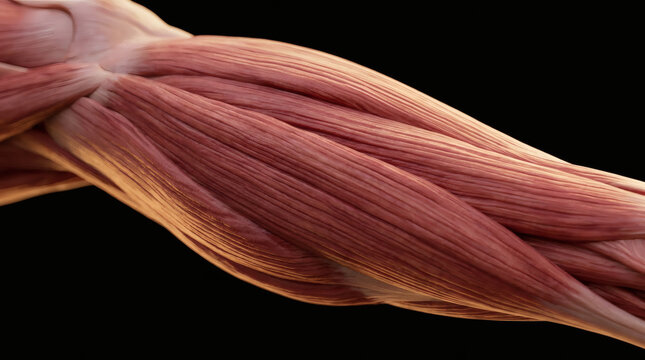 Human arm muscle anatomy showing fibrous tissue and skeletal structure