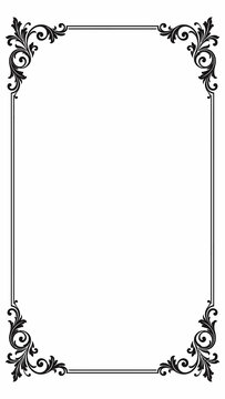 Vintage Ornamental Rectangle Frame with Elegant Black Floral Corner Border on White Background