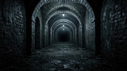 Fototapeta premium Chilling dungeon passage resembling a dark underground tunnel inside a basement