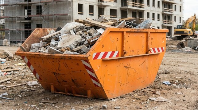 Large container holding construction refuse on building project