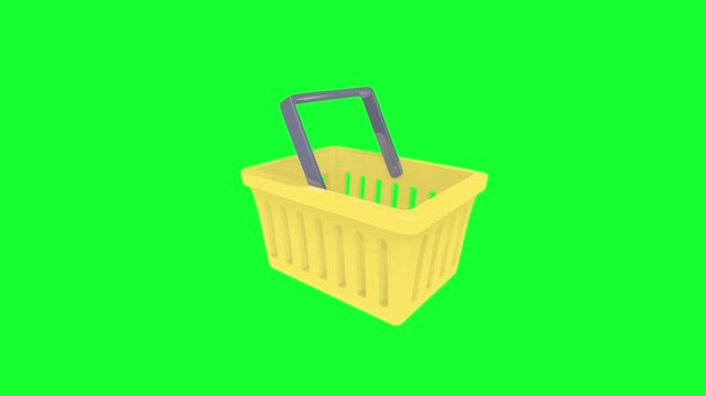 Shopping basket icon rotating animation on green screen background for retail and ecommerce business