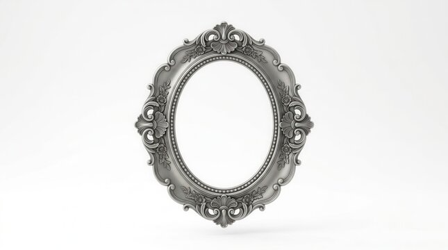 Decorative oval picture frame on a white plain background