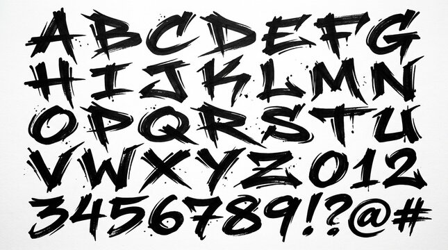 Dynamic ink splatter typeface collection featuring grunge style letters and numeral characters for creative design projects
