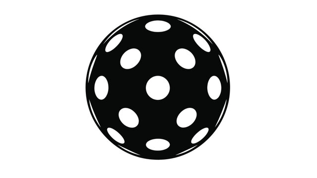 Black pickleball graphic with circular cutouts featuring a high contrast flat minimalist vector style design