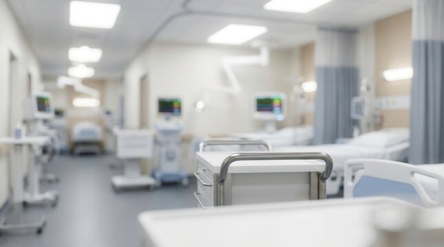 Abstract blurred background of a healthcare facility interior representing medical and hospital concepts