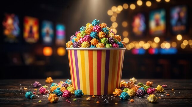 Brightly colored popcorn highlighting snack variety for entertainment and party decoration