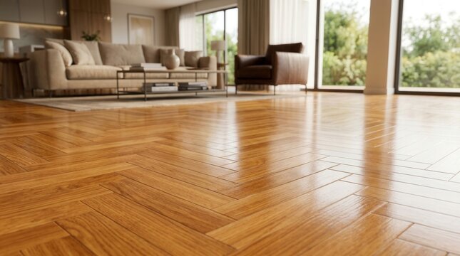 Wood parquette flooring in an indoor living space, suitable for home decor and design
