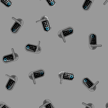 seamless pattern sm fingerprint door lock cartoon. entry authentication, home system, wireless code sm fingerprint door lock sign vector