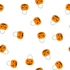 Fototapeta premium pattern candy halloween bucket cartoon. basket trick, kid pumpkin, treat spooky candy halloween bucket sign. seamless symbol vector illustration