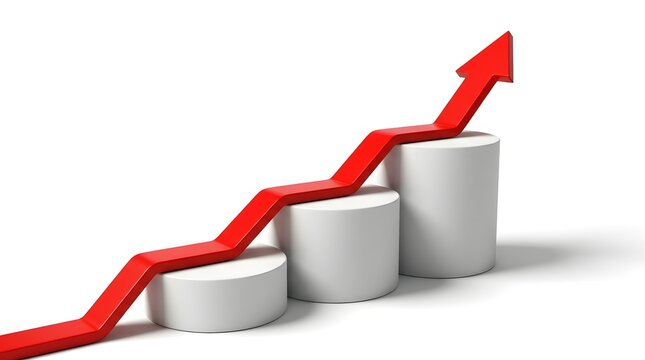 Rising Trend Data Growth Graph with Red Arrow Elevating on Bar Chart