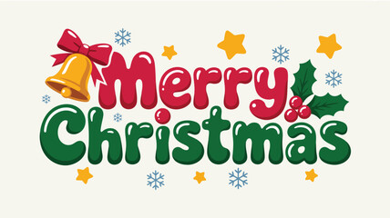 Fototapeta premium Merry christmas greeting text vector illustration with decorative bell, stars and snowflakes