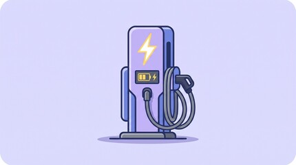Naklejka premium Fast EV charging station icon with lightning symbol and coiled cable, isolated on pastel background for electric mobility and rapid energy concepts