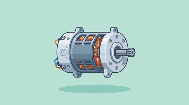 Electric vehicle motor component icon with copper coils and central shaft, isolated on pastel background for automotive propulsion and technology