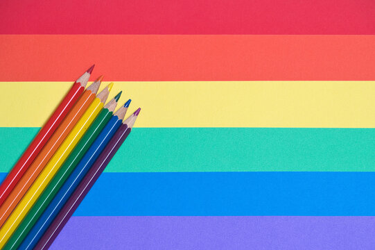 Rainbow Pride Flag with Colorful Pencils for LGBTQ Creativity and Education