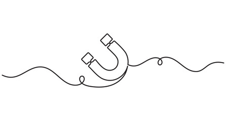 Obraz premium Magnet continuous line art vector illustration with editable stroke and attraction concept