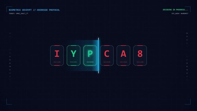 Random number generator display with futuristic digital code symbols