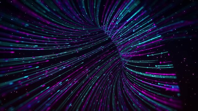 Blue and purple dotted light trails move through a futuristic wormhole, featuring a 1&ndash;10 second motion reveal followed by seamless looping movement from 10&ndash;20 seconds.