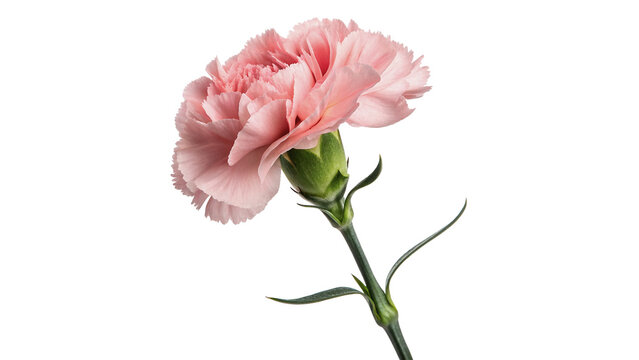 Beautiful blooming pink carnation flower stem gift for mothers day isolated on transparent background