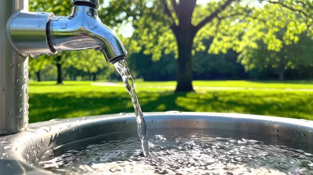 Water Flowing from Park Drinking Fountain