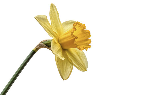 Fresh blooming yellow narcissus daffodil flower head spring symbol isolated on transparent background