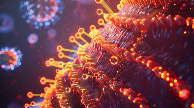 3D plasma membrane illustration showing cellular structure, lipids, proteins, and biology