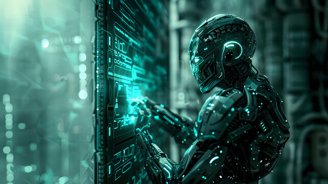 Description (90 characters):
Futuristic robotic cybernetic entity with advanced technology, glowing details, dark moods