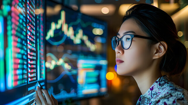 Technology analyst reviewing digital investment data and financial market trends.