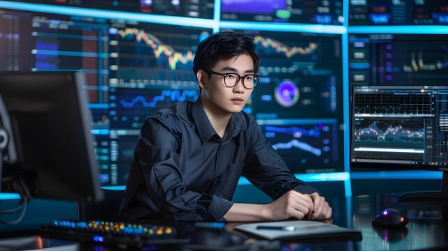 Technology analyst exploring digital investing trends through futuristic financial data.