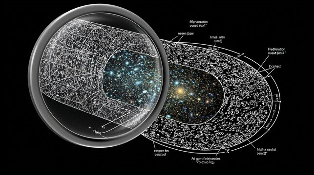 A detailed visualization of the Copernican principle illustrating the large-scale structure of the universe with galaxies, cosmic expansion, and theoretical frameworks in a scientific style