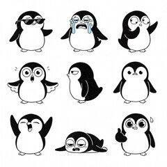 Fototapeta premium Set of cute cartoon penguin characters with various emotions