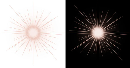 Rose gold starburst light flare isolated on transparent background