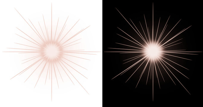 Rose gold starburst light flare isolated on transparent background
