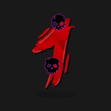 Cartoon Halloween numbers, evil type, funny scary typeface, spooky red monster numbers. Vector Halloween numbers with Halloween holiday horror skull 