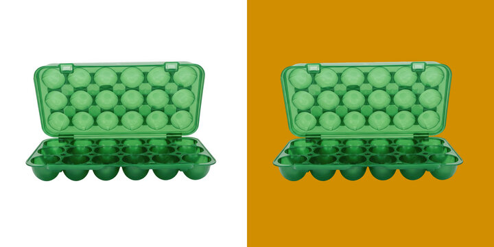 Empty green plastic egg carton container storage box transparent png