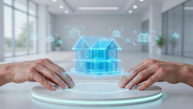 Interactive house hologram architectural design concept with hologram
