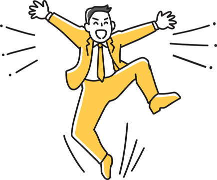 笑顔で跳びはねる男性会社員