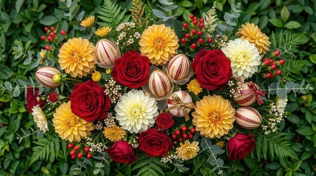 Composition of festive bunga telur to enhance a Malay wedding guest experience