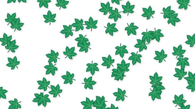 Green Leaves Falling Against Clean White Background Animation