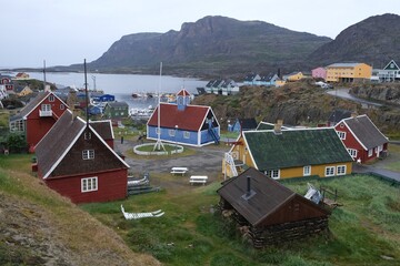 Colorful buildings in the small Inuit town of Sisimiut, Greenland, Denmark. © Iwona